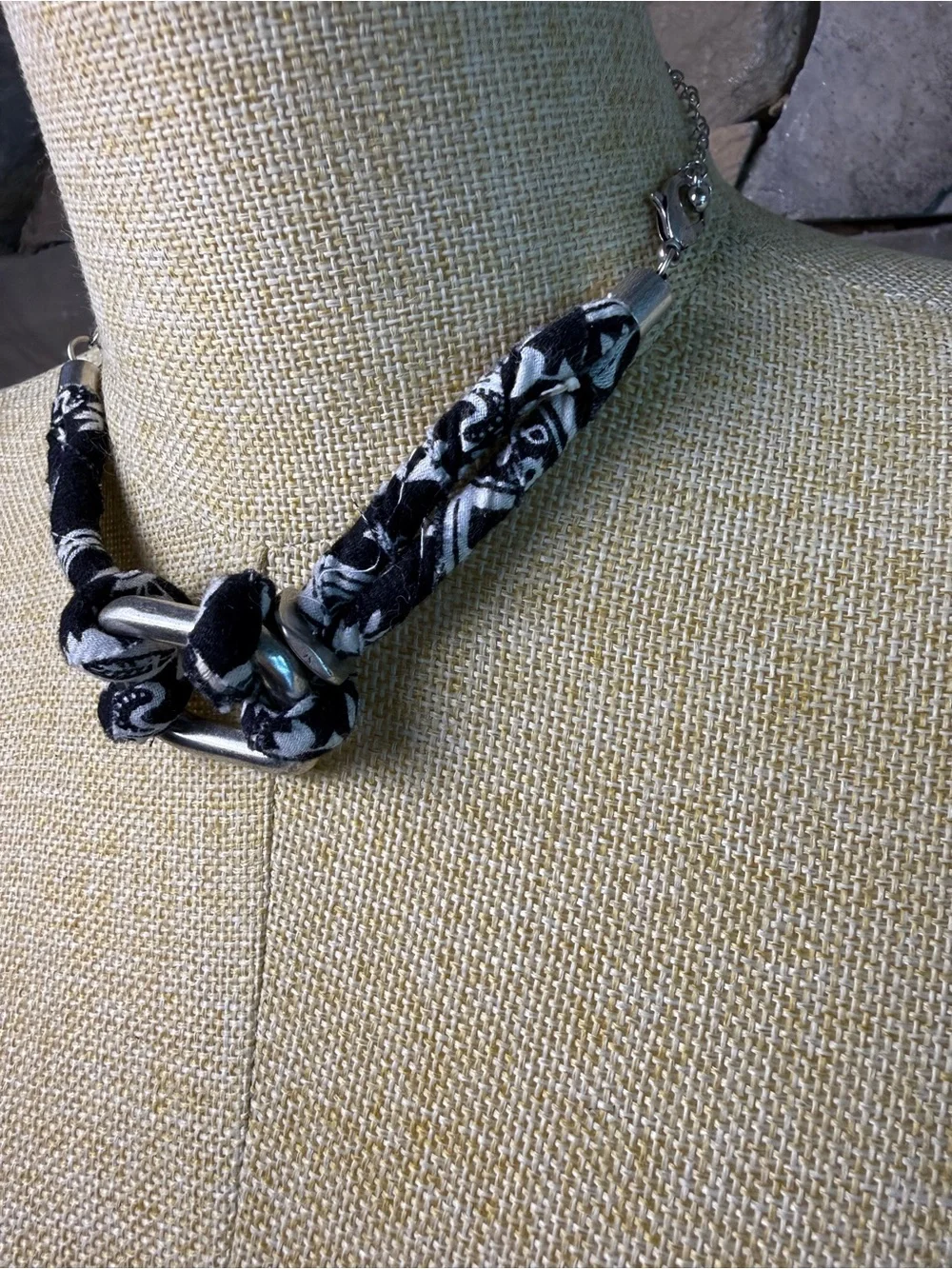 New🌟Free People- Black & White Knotted Fabric ChokerbNecklace